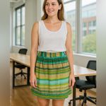 Loft Ann Taylor Petite Cotton Striped Miniskirt Mini Skirt Olive Green / Blue Photo 4