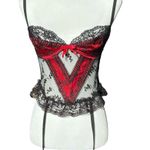 Vintage Nani Flower Lingerie Sz Small Red Black Satin Floral Lace Teddy Bustier Photo 0