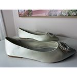 ASOS Ivory Satin Ballet Flats Rhinestone Pearl Buckle Pointed Toe Shoes Size 11 Photo 5