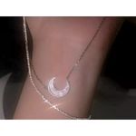 Boutique NEW Women's Opal Moon Pave Diamond Simulant Necklace 925 Silver White 16-18” Photo 7
