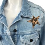 NEW Unemployed Denim Blue Star Leopard Patches Button Collar Jean Coat Jacket M Size M Photo 2