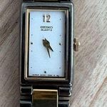 Seiko  Ladies Watch Unique Two Tone Bracelet White Rectangular Dial Photo 2