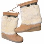 BEARPAW Genuine Sheepskin Suede Rabbit Fur-Trimmed Wedge Boots Women’s 8 Photo 1