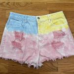 Forever 21 Pastel Yellow Pink Blue Denim Colorful Distressed Summer Shorts Sz 31 Photo 0