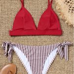 Zaful Red And Striped Bikini Set With Tie Photo 0