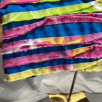 Vintage 90's Keren Hart Rainbow Striped‎ Cotton Jacket Womens Large Bright Artsy Blue Photo 5