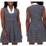 Eliza J  Navy White Striped Sleeveless Tiered Dress Size Medium M Coastal Preppy Photo 1