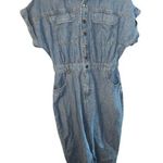 Casual Blue Midi Dress with Notched Collar and Dolman Sleeves Size M Photo 0