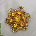 Vintage Gold with Amber Color Stones Flower Brooch Pin Yellow Photo 1