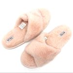 Splendid Womens M/L Slip On Criss-Cross Faux Fur Slippers Pink Lounge Fluffy Photo 1