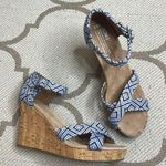 Toms  Sienna Diamond Print Woven Crisscross Strap Cork Wedge Sandals Size 8.5 Photo 0