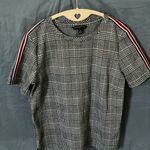 Banana Republic :Black/White plaid shorts sleeve- strips on shoulder-cotton-Top-S Photo 4