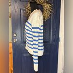 J.Crew Women's 100% Cotton White & Blue Striped Sweater. Cable Knit. Medium Photo 2