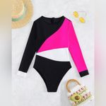 SheIn Women’s One Piece Swimsuit Size S Back Zip Long Sleeve Photo 1