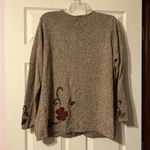 Liz Claiborne Vintage Crazy Horse Brown Sweater 1X Zip Up Knit Appliqué V-Neck Photo 6
