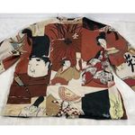 CITRON SANTA MONICA Asian Print Women's Top Snap Shirt Large Silk Linen 90’s Art Red Photo 6