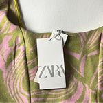 ZARA  Green and Pink Flower Pattern Corset V-neck Crop Top Sz L NWT Photo 1