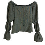 Kastane Japan Top Womens Medium Green Off Shoulder Gingham Green Olive Button Size undefined Photo 0