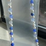Blue Dyed Agate and Faux Pearl Necklace Photo 0