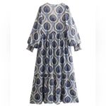 ZARA  Metallic Baroque Sheer Overlay Balloon Sleeve‎ Maxi Dress Blue Size Small Photo 4