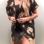 Free People Floral black kimono shirt top with fringe! Size medium! Photo 0