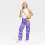 Nba Lakers Wide Leg Fleece Lounge Pants Purple Graphic Pull On Streetwear Small Photo 2