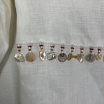Lili Lalande Women's 42/ 10 White 100% Linen Blouse Abalone Shell Beads Fringe Photo 2