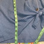 MIHOLL XXL short sleeve blue waffle knit v neck button down tie front loose knot Photo 7