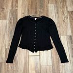 Anthropologie  Pilcro Puff Sleeve Black Ribbed Button Down Cardigan Photo 1