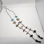 Stone Fetish Animal & Shell Heishi Beads Glasses Chain Blue Photo 1
