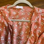 Isalis  Boho Floral Top Front Tie Ruffle Terracota Orange Printed Small Dainty Photo 4