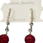 Sterling Silver Red Crystal Cubic Zirconium Drop Dangle Earrings NEW Prom Party Photo 2