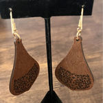 Handmade Long Wooden Dangle Earrings Gold Photo 0
