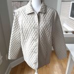 Vintage Nordic Lights Light Khaki Ivory Gingham Quilted Chore Jacket Coat Medium White Photo 0
