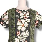 Vintage 90s Creations Hawaiian Maxi Dress Green White Hibiscus Dark Floral Size M Photo 2