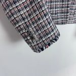 J.Crew  Tweed Fringe Plaid Blazer Jacket Navy Blue Red White Size 10 EUC Photo 4