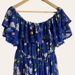 Topshop  Bardot Blue Floral Print Off the Shoulder Maxi Dress Size 8 Photo 1