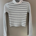Aerie  Gray and White Striped Turtleneck Photo 0