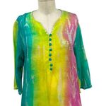 Soft Surroundings Silk Colorful Tie Dye Beaded Semi-Sheer Long Sleeve Maxi Dress Photo 1