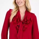 Kasper #129  RUFFLED TIE FRONT V-NECK RED BLOUSE TOP SIZE MEDIUM Photo 0