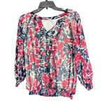 Christopher & Banks  V Neck Blouse Womens Medium Red Floral Print Business Chifon Photo 1