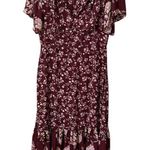 J.Crew Drapey Flutter-Sleeve Midi Dress In Burgundy Blooms Floral Size 4 Lined Photo 0