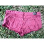 BDG  Low Rise Dolphin Denim Shorts Women's 29 Burgundy Distressed‎ Frayed Hem Photo 6