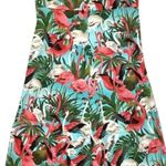 Handmade Flamingo Empire Waist Dress Babies Pink Green Unique Cotton Buttons Size XS Photo 0