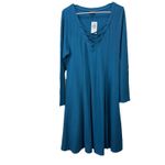 Torrid NWT  Blue Waffle‎ Long Sleeve Lace Up Neck Fit Flare Dress Size 1X Pockets Photo 5