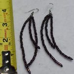 Source Unknown Retro Chic Black Beaded Tassel Dangle Silver Tone Fish Hook Earrings Photo 0