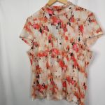 DKNY  Orange Blossom Mock Neck Short Sleeve Blouse Size L NWT Photo 4