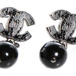 Chanel Authentic Glass Bead Globe Silver and Black Chain Drop Earrings Ruthenium Photo 0