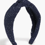 J.Crew  Textured Knot Headband Navy Tweed Silver Sequin NEW Photo 0
