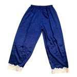 CCC Vintage Blue Satin Pajama Pants Delicate Floral Lace Trim Sleepwear Size SM Photo 1